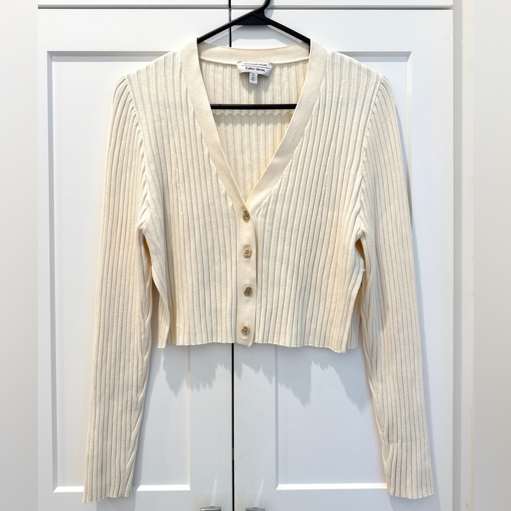 & Other Stories Cream Ribbed Knit Top